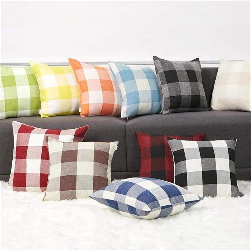 Simple Plaid Linen Pillow Case Invisible Zipper Household Hugging Pillow Case Decorative Retro Plaids Linen Throw Pillow Covers Soft Soild Decorative Cushion Case For Sofa Bedroom Pillow Case 45x4CM Stevvex