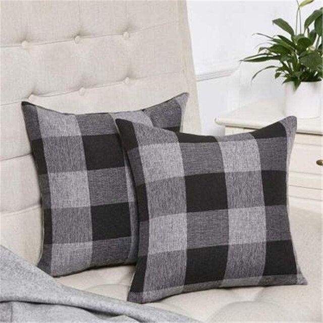 Simple Plaid Linen Pillow Case Invisible Zipper Household Hugging Pillow Case Decorative Retro Plaids Linen Throw Pillow Covers Soft Soild Decorative Cushion Case For Sofa Bedroom Pillow Case 45x4CM Stevvex