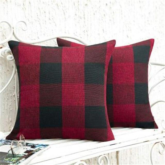 Simple Plaid Linen Pillow Case Invisible Zipper Household Hugging Pillow Case Decorative Retro Plaids Linen Throw Pillow Covers Soft Soild Decorative Cushion Case For Sofa Bedroom Pillow Case 45x4CM Stevvex