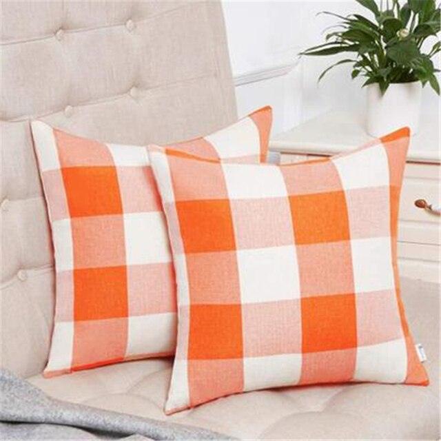 Simple Plaid Linen Pillow Case Invisible Zipper Household Hugging Pillow Case Decorative Retro Plaids Linen Throw Pillow Covers Soft Soild Decorative Cushion Case For Sofa Bedroom Pillow Case 45x4CM Stevvex