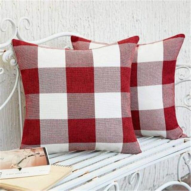 Simple Plaid Linen Pillow Case Invisible Zipper Household Hugging Pillow Case Decorative Retro Plaids Linen Throw Pillow Covers Soft Soild Decorative Cushion Case For Sofa Bedroom Pillow Case 45x4CM Stevvex