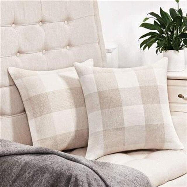 Simple Plaid Linen Pillow Case Invisible Zipper Household Hugging Pillow Case Decorative Retro Plaids Linen Throw Pillow Covers Soft Soild Decorative Cushion Case For Sofa Bedroom Pillow Case 45x4CM Stevvex