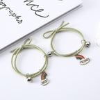 Simple Rainbow Magnet Attract Couple Bracelet Rainbow Bell Pendant Friendship Jewelry Adjustable Braided Rope Bangle Couple Bracelets Magnetic Matching Bracelets Jewelry Gifts For Couples Bestfriend
