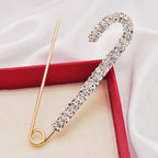 Simple Rhinestone Large Safety Pins For Cardigan Coat Sweater Costume Jewelry Women Accessories Women's Safety Pin with Crystal and Faux Pearls Stevvex