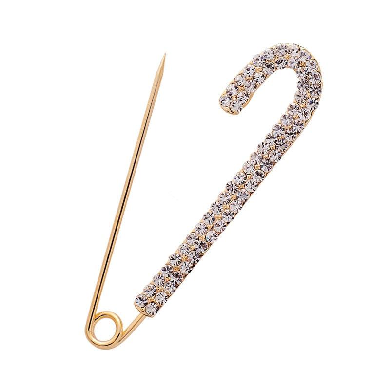 Simple Rhinestone Large Safety Pins For Cardigan Coat Sweater Costume Jewelry Women Accessories Women's Safety Pin with Crystal and Faux Pearls Stevvex