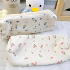 Simple Small Flowers White Fresh Style Pencil Bag Students Pencil Cases Unique Makeup Lightweight Cosmetic Bag Pouch Stevvex