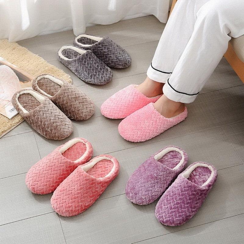 Simple Solid Soft Plush Slippers For Men And Women Winter Warm Indoor Non-slip Slippers Shoes Comfortable Memory Foam Slippers For Women's And Men's Casual House Shoes Stevvex