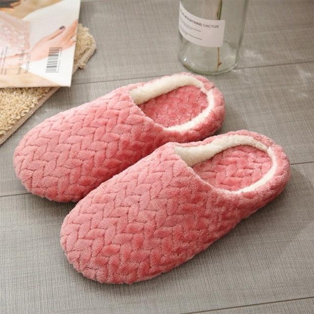 Simple Solid Soft Plush Slippers For Men And Women Winter Warm Indoor Non-slip Slippers Shoes Comfortable Memory Foam Slippers For Women's And Men's Casual House Shoes Stevvex