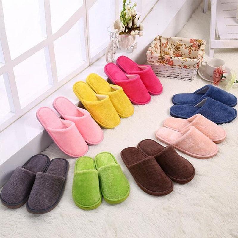 Simple Solid Soft Plush Slippers For Men And Women Winter Warm Indoor Non-slip Slippers Shoes Comfortable Memory Foam Slippers For Women's And Men's Casual House Shoes Stevvex