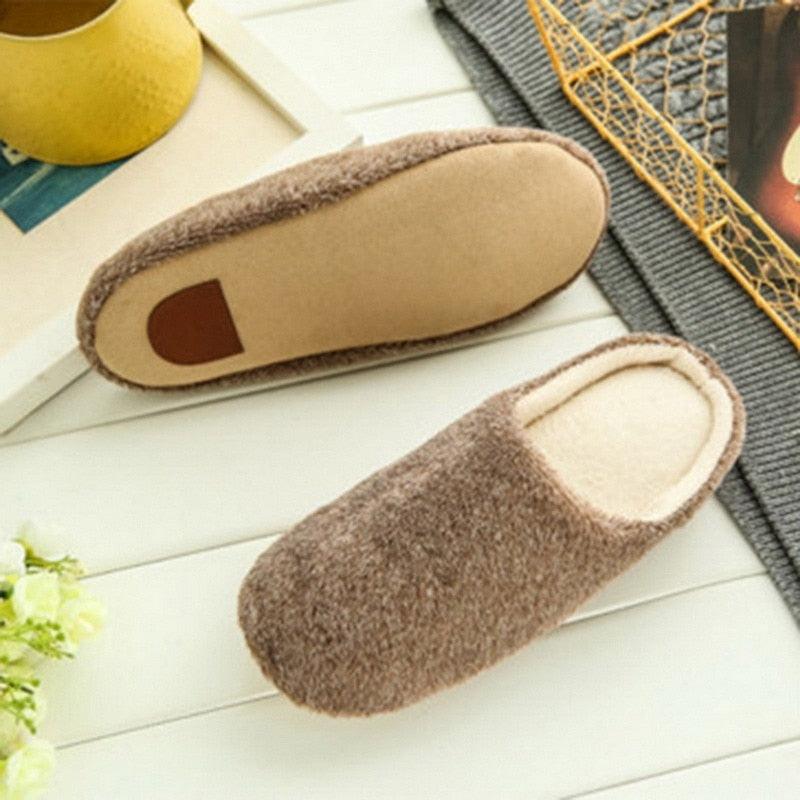 Simple Solid Soft Plush Slippers For Men And Women Winter Warm Indoor Non-slip Slippers Shoes Comfortable Memory Foam Slippers For Women's And Men's Casual House Shoes Stevvex