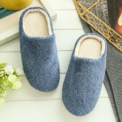 Simple Solid Soft Plush Slippers For Men And Women Winter Warm Indoor Non-slip Slippers Shoes Comfortable Memory Foam Slippers For Women's And Men's Casual House Shoes Stevvex