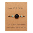 Simple Stone Charm Bracelet Colorful Black Red String Braided Couple Bracelets Wish Card Jewelry Handmade Woven Thread Rope String Nature Stone Beads Charm Bracelet Cuff Bangles With Message Card 18-30cm