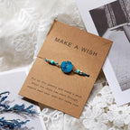 Simple Stone Charm Bracelet Colorful Black Red String Braided Couple Bracelets Wish Card Jewelry Handmade Woven Thread Rope String Nature Stone Beads Charm Bracelet Cuff Bangles With Message Card 18-30cm