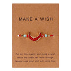 Simple Stone Charm Bracelet Colorful Black Red String Braided Couple Bracelets Wish Card Jewelry Handmade Woven Thread Rope String Nature Stone Beads Charm Bracelet Cuff Bangles With Message Card 18-30cm