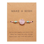 Simple Stone Charm Bracelet Colorful Black Red String Braided Couple Bracelets Wish Card Jewelry Handmade Woven Thread Rope String Nature Stone Beads Charm Bracelet Cuff Bangles With Message Card 18-30cm