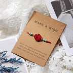 Simple Stone Charm Bracelet Colorful Black Red String Braided Couple Bracelets Wish Card Jewelry Handmade Woven Thread Rope String Nature Stone Beads Charm Bracelet Cuff Bangles With Message Card 18-30cm