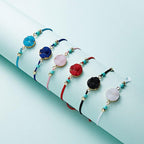 Simple Stone Charm Bracelet Colorful Black Red String Braided Couple Bracelets Wish Card Jewelry Handmade Woven Thread Rope String Nature Stone Beads Charm Bracelet Cuff Bangles With Message Card 18-30cm