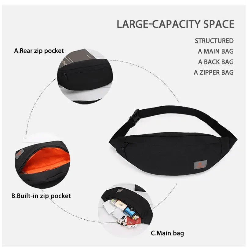 Simple Style Fanny Pack for Running Cycling Workout Men Women Waist Pouch Bag Black Classic  Women Belt Bag Pouch For Money Phone Black Bum Hip Bag Stevvex