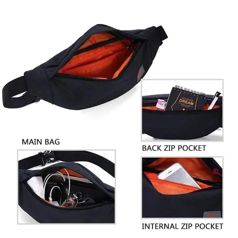 Simple Style Fanny Pack for Running Cycling Workout Men Women Waist Pouch Bag Black Classic  Women Belt Bag Pouch For Money Phone Black Bum Hip Bag Stevvex