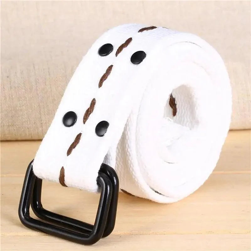 Simple Unisex Waistbands Retro Adjustable One Size Cotton Strap Metal Buckle 116cm Belts For Men Stevvex
