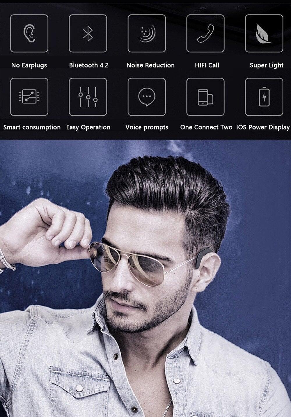 Single Bluetooth Office Headphone Exquisite Painless Wearing Earphone Wireless Noise Cancelling Earbuds Handsfree Bone Conduction Headset Wireless Over Ear Hooks Earbuds Ergonomic Design Headphones with Mic Stevvex