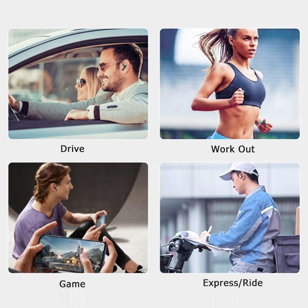 Single-Ear Sports Waterproof Car Earphone Ultra Standby Bluetooth-Compatible Headset Bone Conduction Ear Hook Headphone Sports Headphones Wired Gaming Earbuds Monitor Earphones with Mic, Stereo Sound Volume Control and Detachable Microphone Stevvex