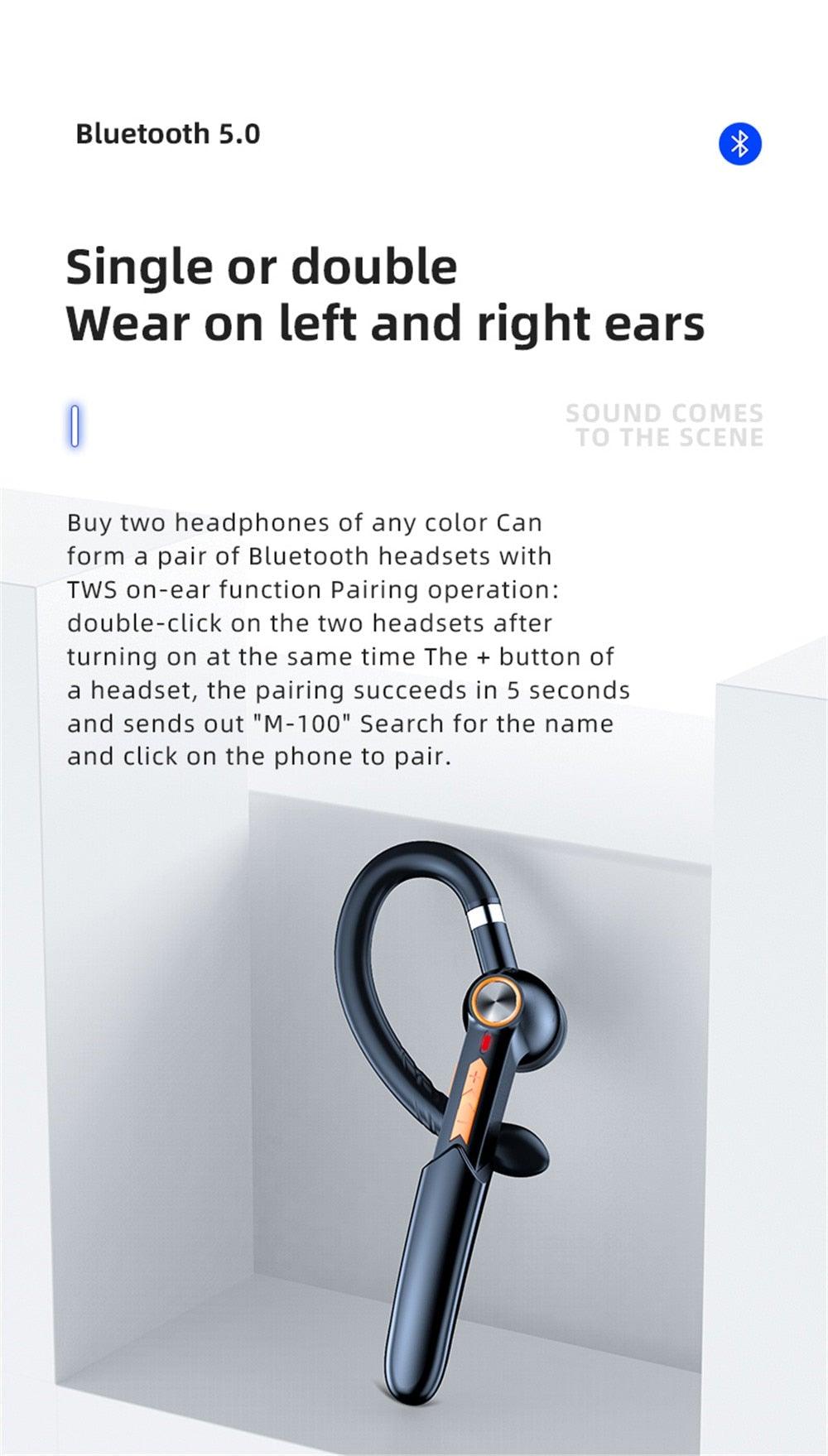 Single Wireless Bluetooth 5.0 Headset Handsfree HIFI Fingerprint Touch Hanging Ear Earphone for iPhone Waterproof Earpiece Ear Wireless Bluetooth Sport Headphones Stevvex