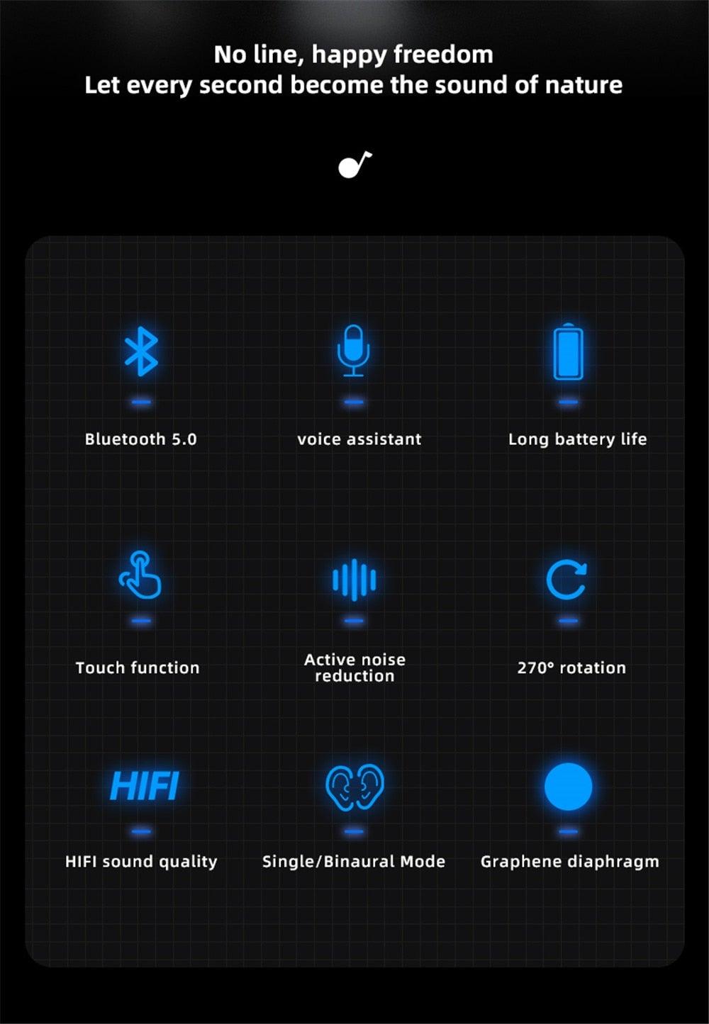 Single Wireless Bluetooth 5.0 Headset Handsfree HIFI Fingerprint Touch Hanging Ear Earphone for iPhone Waterproof Earpiece Ear Wireless Bluetooth Sport Headphones Stevvex