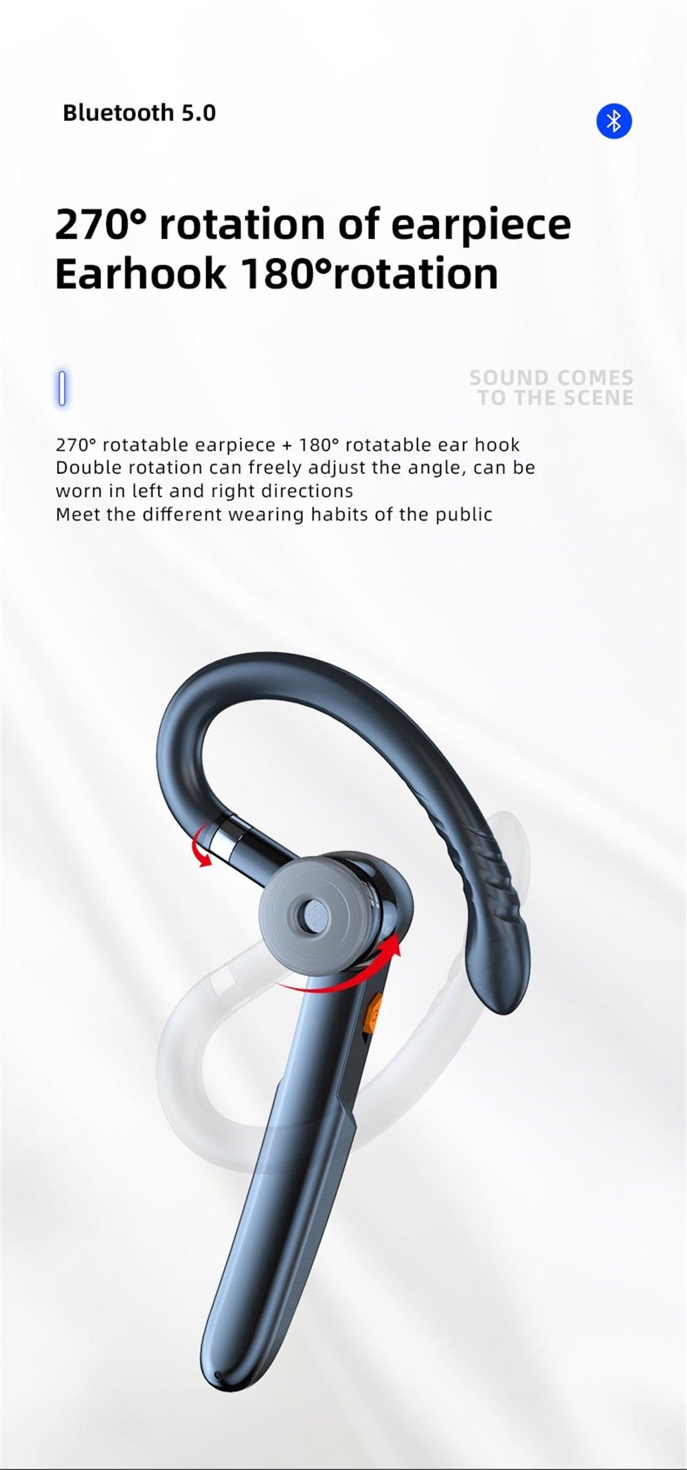 Single Wireless Bluetooth 5.0 Headset Handsfree HIFI Fingerprint Touch Hanging Ear Earphone for iPhone Waterproof Earpiece Ear Wireless Bluetooth Sport Headphones Stevvex