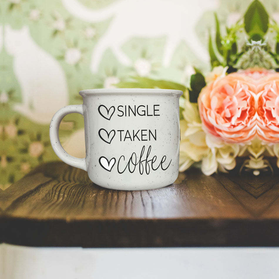 Single Taken Coffee Ceramic Mug 14.5oz Funny Relationship Status Gift BandsCo Straps