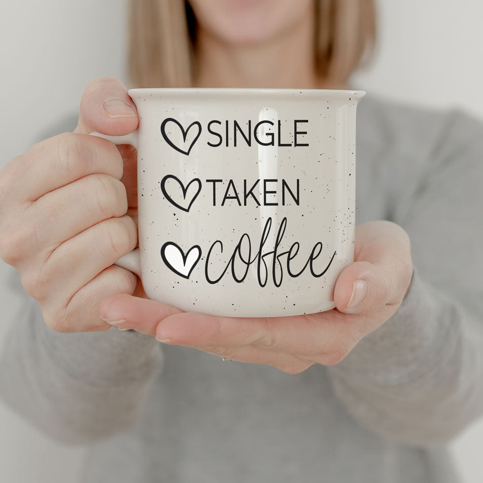 Single Taken Coffee Ceramic Mug 14.5oz Funny Relationship Status Gift BandsCo Straps