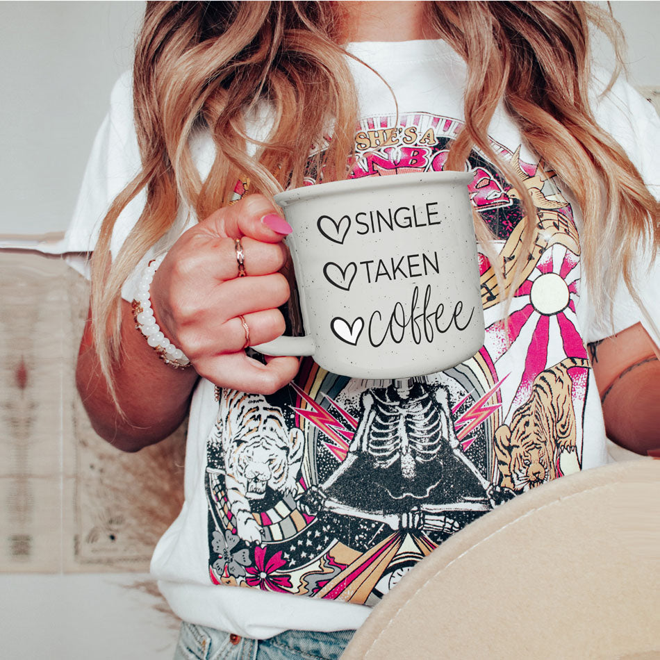 Single Taken Coffee Ceramic Mug 14.5oz Funny Relationship Status Gift BandsCo Straps