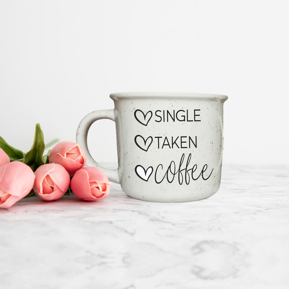 Single Taken Coffee Ceramic Mug 14.5oz Funny Relationship Status Gift BandsCo Straps