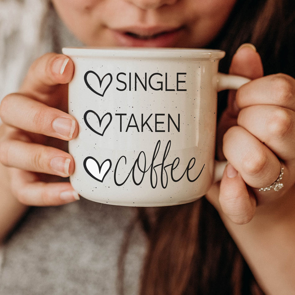 Single Taken Coffee Ceramic Mug 14.5oz Funny Relationship Status Gift BandsCo Straps
