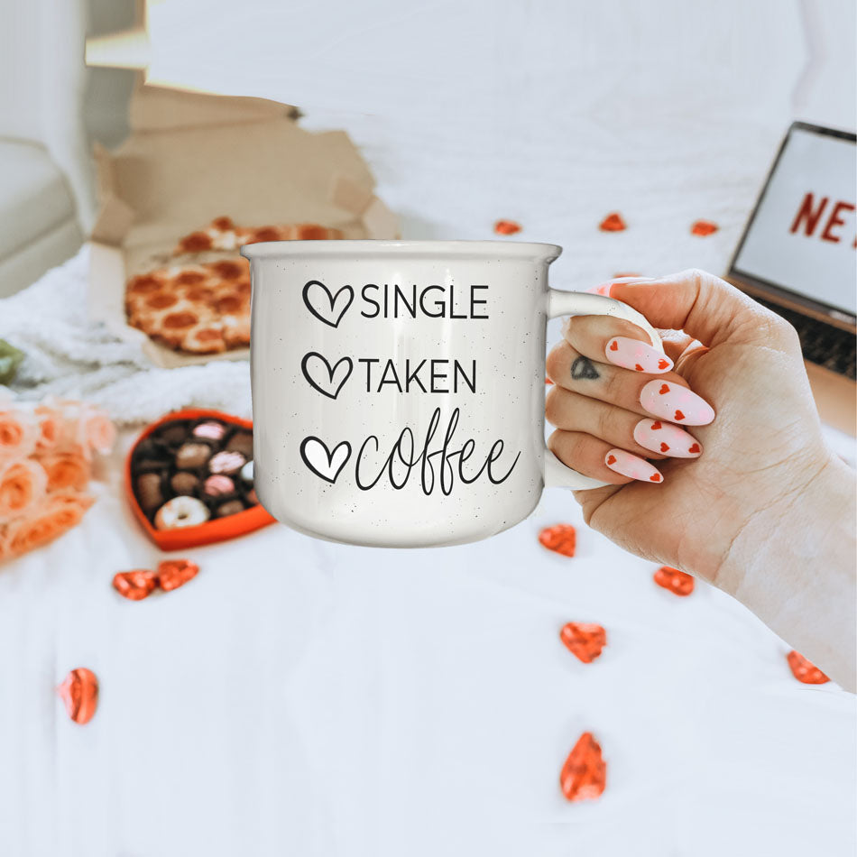 Single Taken Coffee Ceramic Mug 14.5oz Funny Relationship Status Gift BandsCo Straps