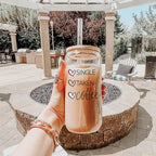 20oz Coffee Glass Cup With Bamboo Lid - Single Taken Coffee Heart Design BandsCo Straps