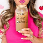 20oz Coffee Glass Cup With Bamboo Lid - Single Taken Coffee Heart Design BandsCo Straps