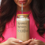 20oz Coffee Glass Cup With Bamboo Lid - Single Taken Coffee Heart Design BandsCo Straps