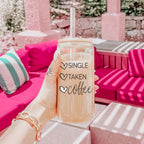 20oz Coffee Glass Cup With Bamboo Lid - Single Taken Coffee Heart Design BandsCo Straps
