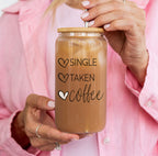 20oz Coffee Glass Cup With Bamboo Lid - Single Taken Coffee Heart Design BandsCo Straps
