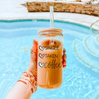 20oz Coffee Glass Cup With Bamboo Lid - Single Taken Coffee Heart Design BandsCo Straps