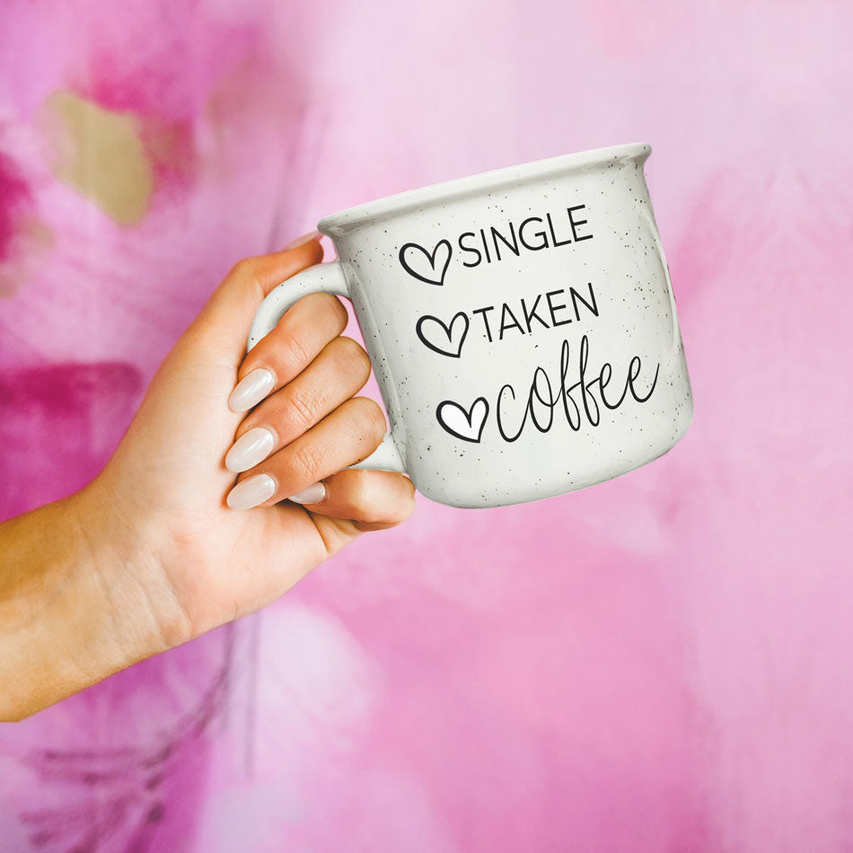 Single Taken Coffee Ceramic Mug 14.5oz Funny Relationship Status Gift BandsCo Straps