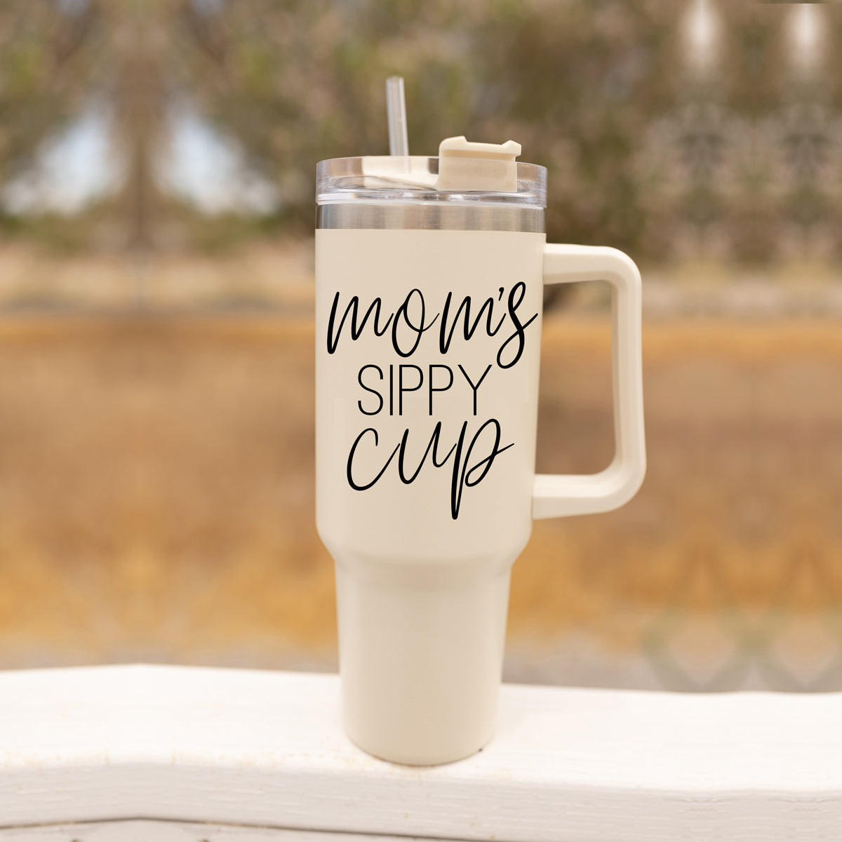 Mom Sippy Cup 40oz Insulated Travel Mug With Handle Lid And Straw BandsCo Straps