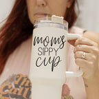 Mom Sippy Cup 40oz Insulated Travel Mug With Handle Lid And Straw BandsCo Straps