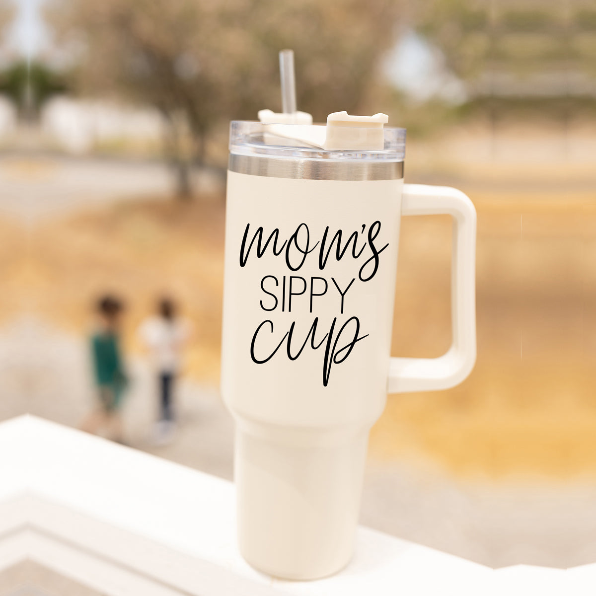 Mom Sippy Cup 40oz Insulated Travel Mug With Handle Lid And Straw BandsCo Straps