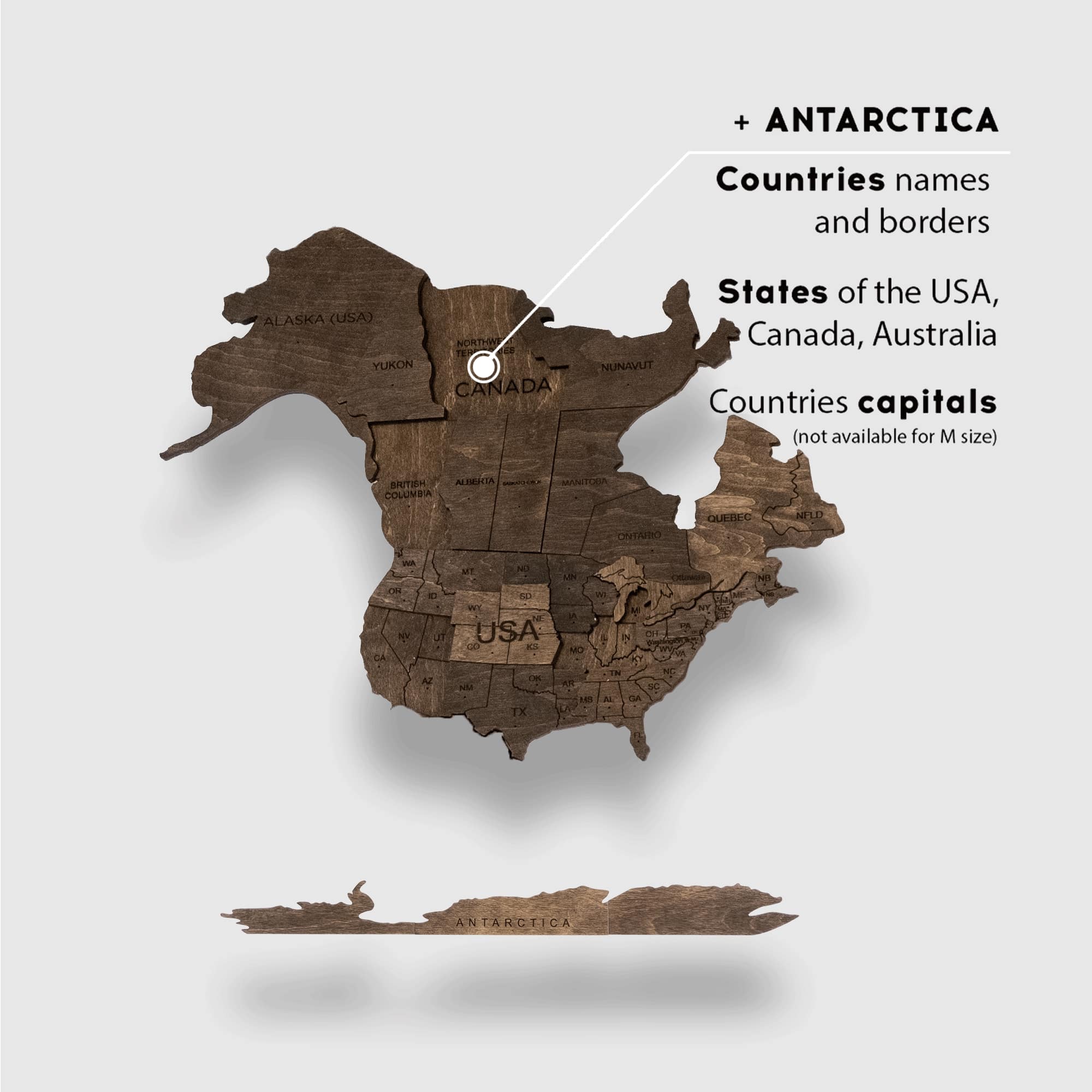 3D Wooden World Map Dark Walnut (for US only) - SJB-DIAMOND ELITES