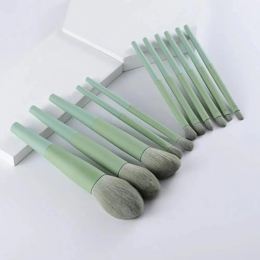 Sizzling 11/8pcs Natural Hair Green Makeup Brushes Foundation Powder Eyeshadow Eyebrow Brush Set Profesional Cosmetic Tool Stevvex