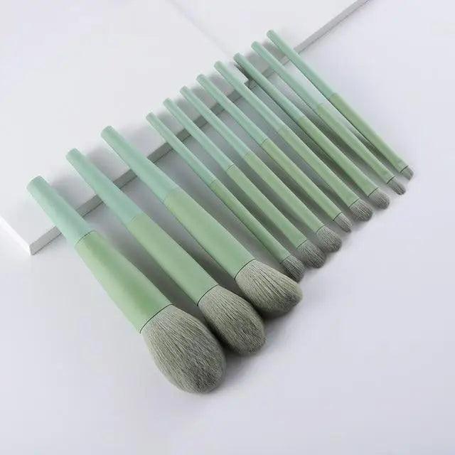 Sizzling 11/8pcs Natural Hair Green Makeup Brushes Foundation Powder Eyeshadow Eyebrow Brush Set Profesional Cosmetic Tool Stevvex