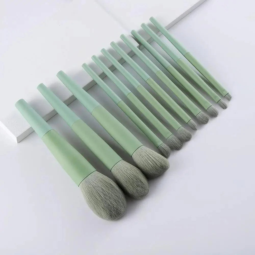 Sizzling 11/8pcs Natural Hair Green Makeup Brushes Foundation Powder Eyeshadow Eyebrow Brush Set Profesional Cosmetic Tool Stevvex