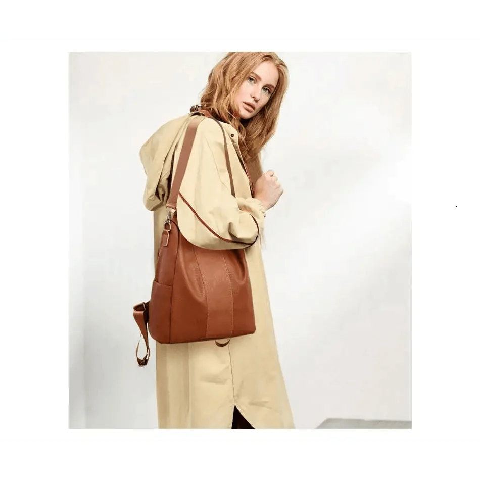 Sizzling Anti-Theft Vintage Style Leather Backpacks for Teenager Girls And Women School Bagpack For Females Travel Bags Stevvex